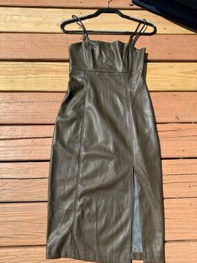 EXPRESS Olive Green Faux Leather Slip Dress with Spaghetti Strap. NWOT.